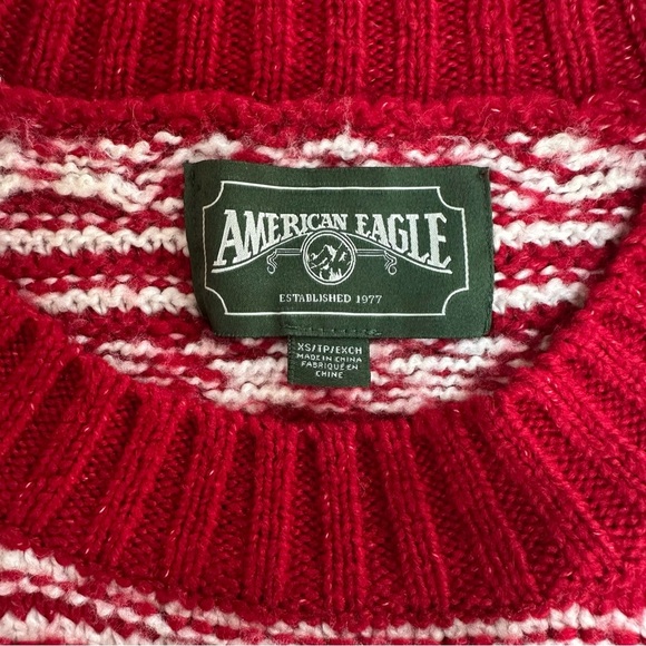 American Eagle Outfitters Vintage Red and White Fair Isle Sweater, Oversized, XS - Picture 2 of 7